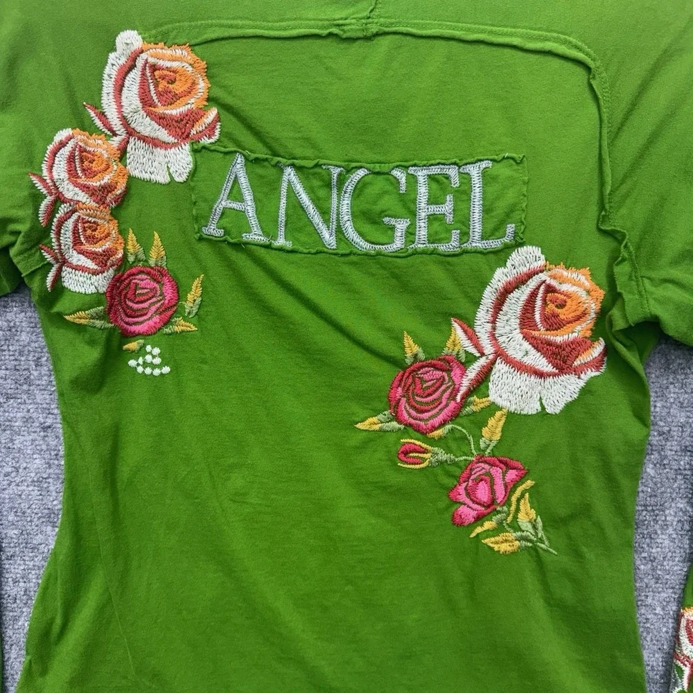 JW Los Angeles green blouse top embroidered roses women's Large w/ small stain - Picture 10 of 10